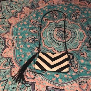 Black and white chevron cross body purse